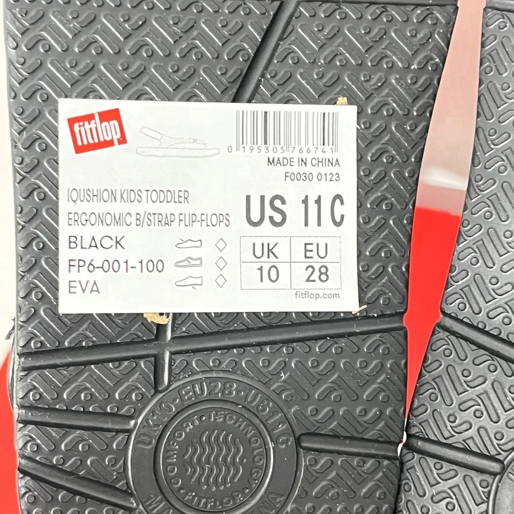 FitFlop iQushion Flip Flops Kids‎ Size 11C Black Ergonomic Back Strap Sandals